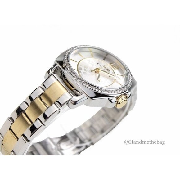 NEW Coach Women's Boyfriend Watch Crystal Bezel Logo Dial Silver and Gold Toned - Picture 4 of 12
